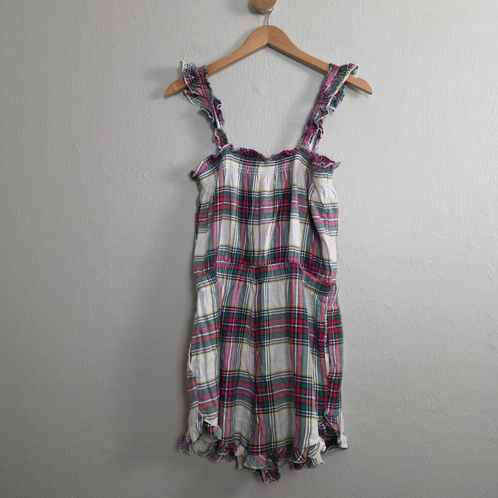 Aerie Plaid Flannel One Piece Romper Pajamas Sleepwear Velvet Tie NWT Medium - Picture 6 of 8